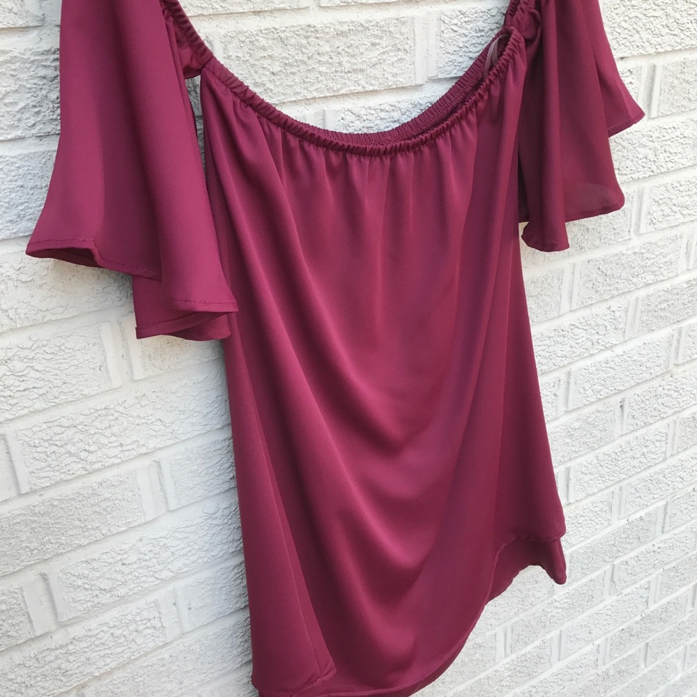 Impeccable Pig Wine Off the Shoulder Tunic - Picture 3 of 8